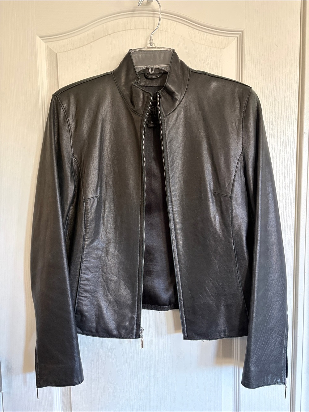 Wilson’s vintage leather Pelle Studio black leather moto jacket in black